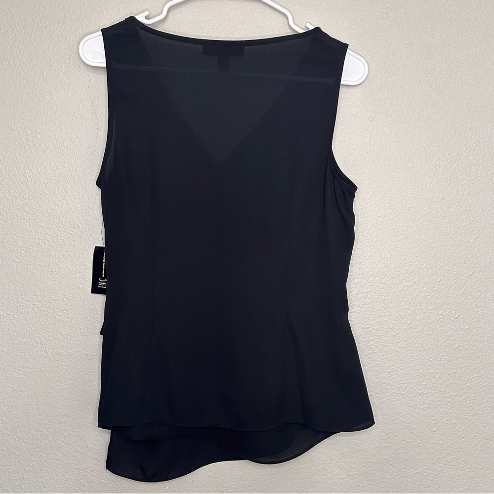 INC Sleeveless Blouse Featuring V-neck cascading ruffle front and side tie sz M. - Picture 4 of 4